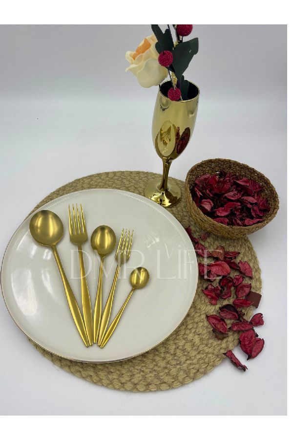 DMR LİFE-Dmr Life Venezia Matte Gold 24 Piece Cutlery Set 18/10 1