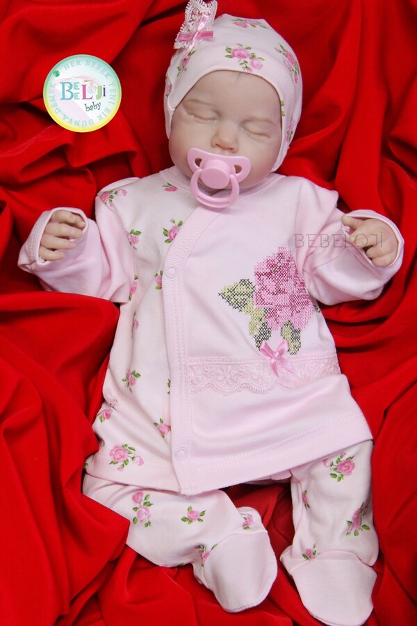 Bebeloji Baby Rose Nakış Detaylı Kız Bebek Hastane Çıkışı 3'lü Set yenidoğan takımı