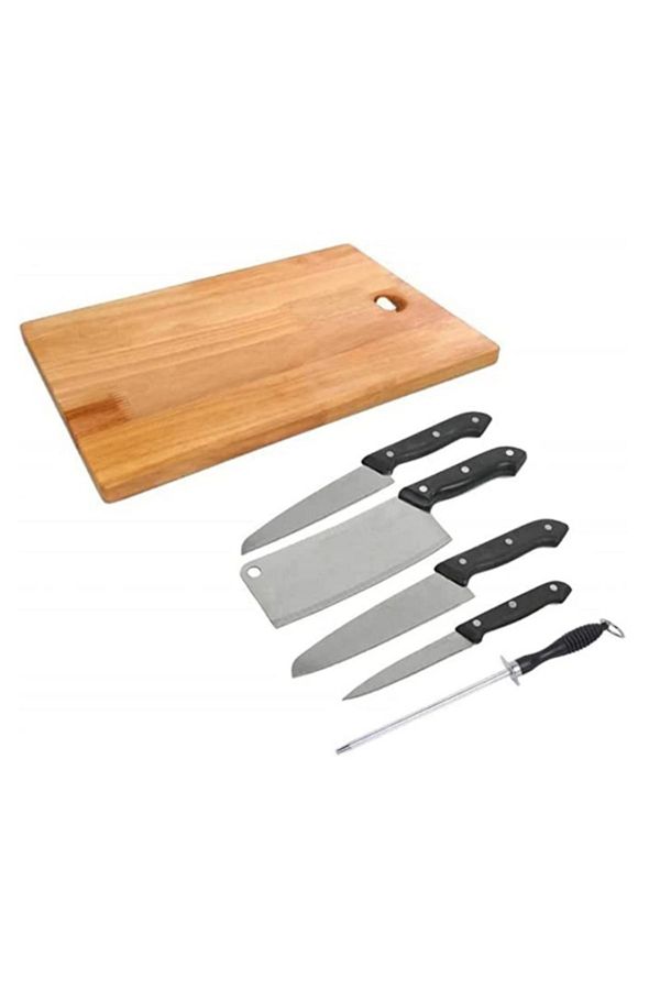 mastergold-6 Piece Knife Set with Plastic Handle Set with Cleaver Knife Sharpener BlackKnife Set 3 x 10.2cm 1