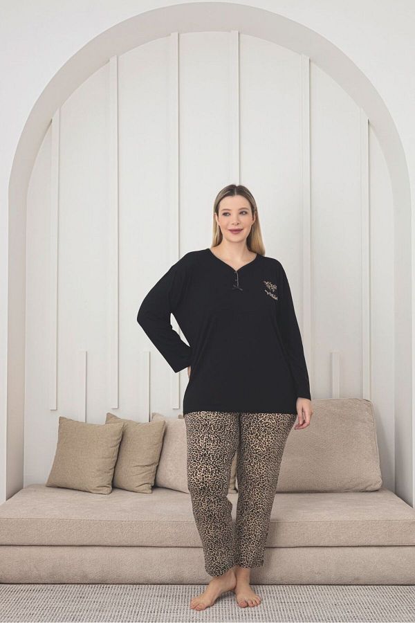 Asel-Plus Size Lycra Patterned Pajamas Set 1