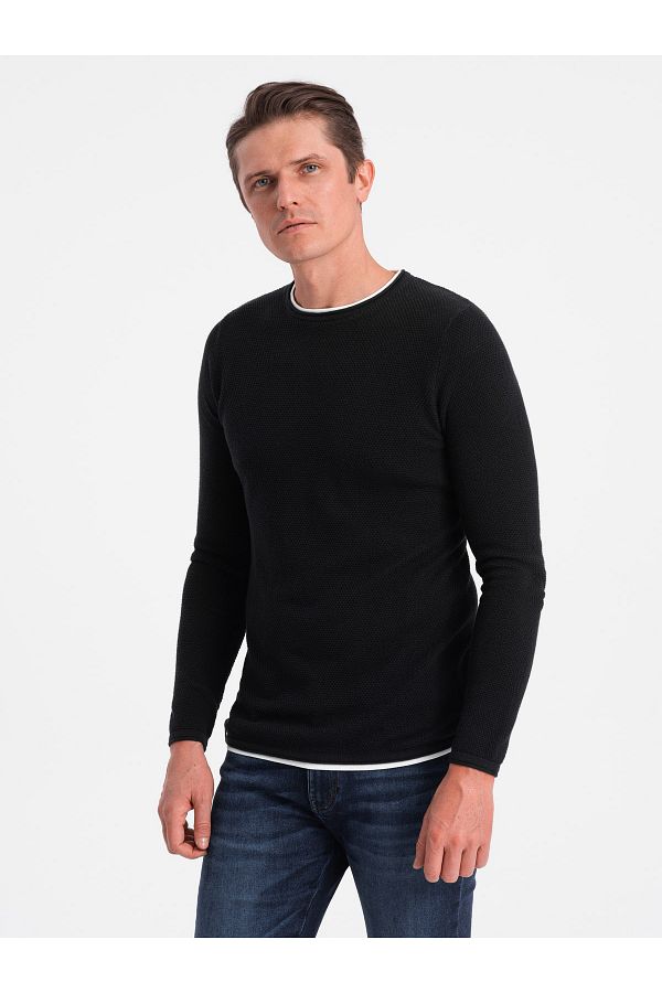 OMBRE-Herren Baumwollpullover mit Rundhalsausschnitt - schwarz V1 OM-SWSW-0103 S 1