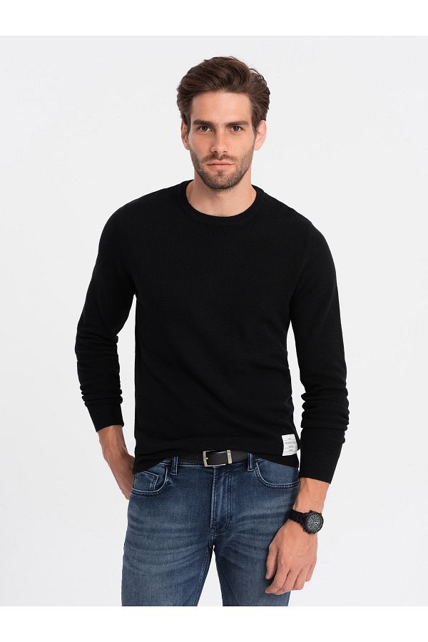 OMBRE-Strukturierter Herrenpullover mit halbrundem Ausschnitt - schwarz V4 OM-SWSW-0104 L 1