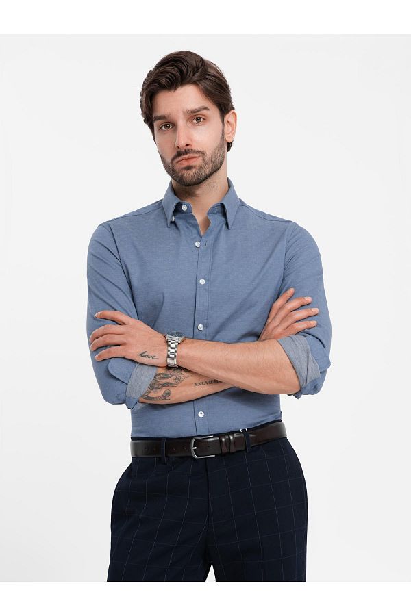OMBRE-Herrenhemd SLIM FIT aus dekorativem Stoff - blau V1 OM-SHCS-0175 L 1