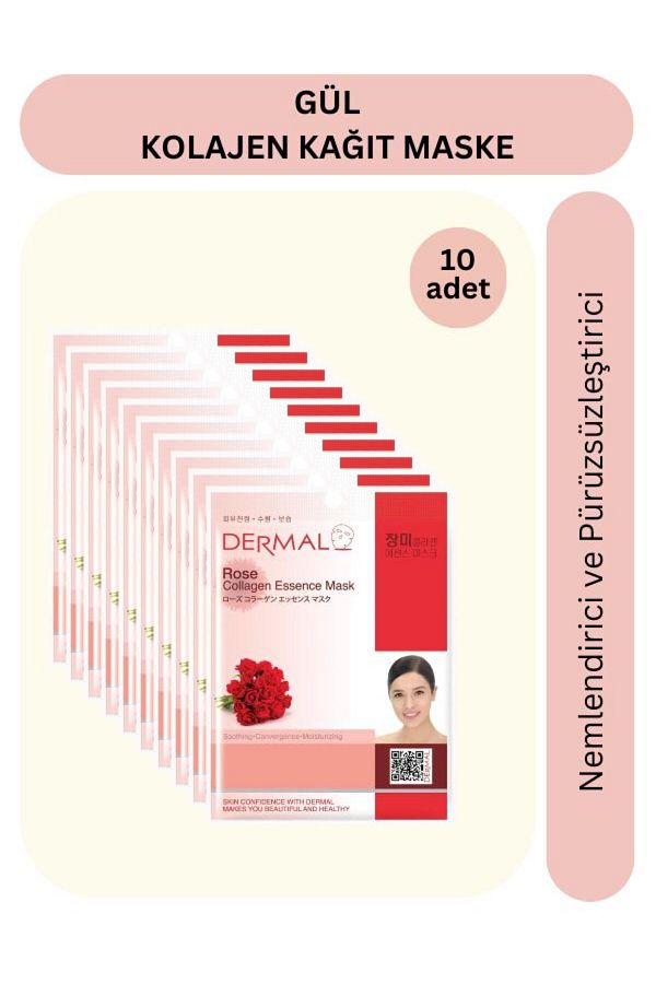 Dermal-Moisturizing and Smoothing Rose Extract Collagen Mask x10 Pieces 1
