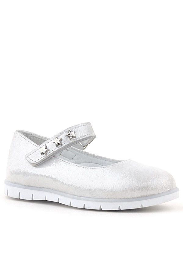 Rakerplus-Genuine Leather Silver Star Velcro Girls' Ballerinas 1