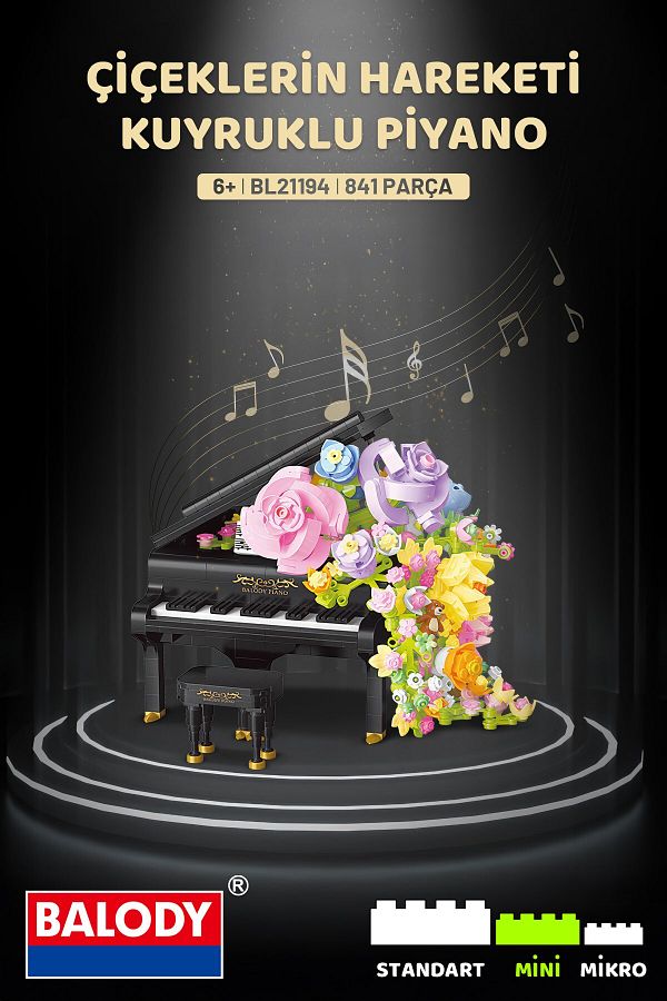 balody-Movement of Flowers – Piano with Tail (Bl21194) – Mini Blocks Building Toys Set 1
