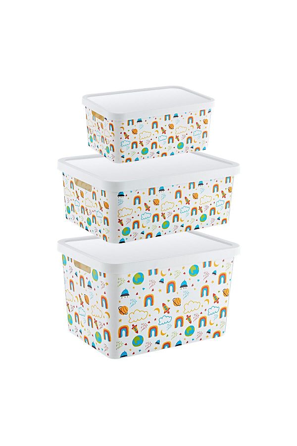 Smartware-Rainbow Patterned Set of 3 Stafi Box - 4.5-12-18 Lt 1
