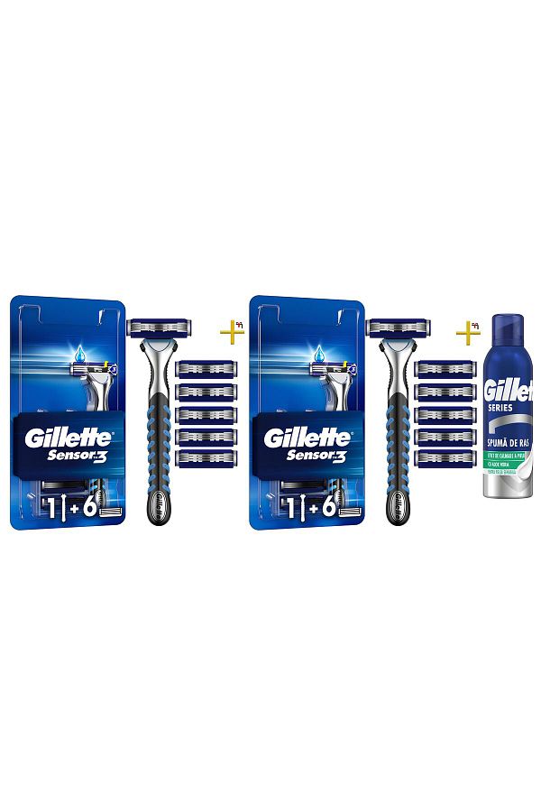Gillette-Sensor 3 X 2 Machines, 12 Pack Shaving Blades - Shaving Foam 1