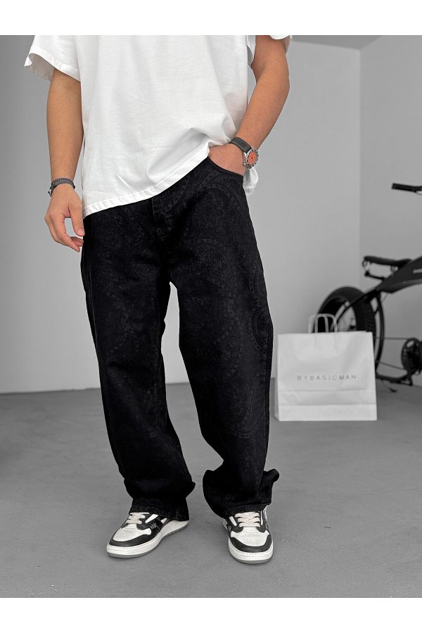 BYBASICMAN-Black Relax Fit Patterned Pants C-6457 1