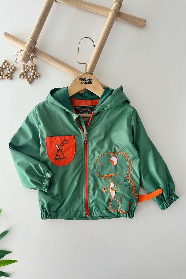 Minigimin Cicileri Miniğimin Cicileri Dino Baskılı Erkek Çocuk Kapüşonlu Yağmurluk - Yeşil