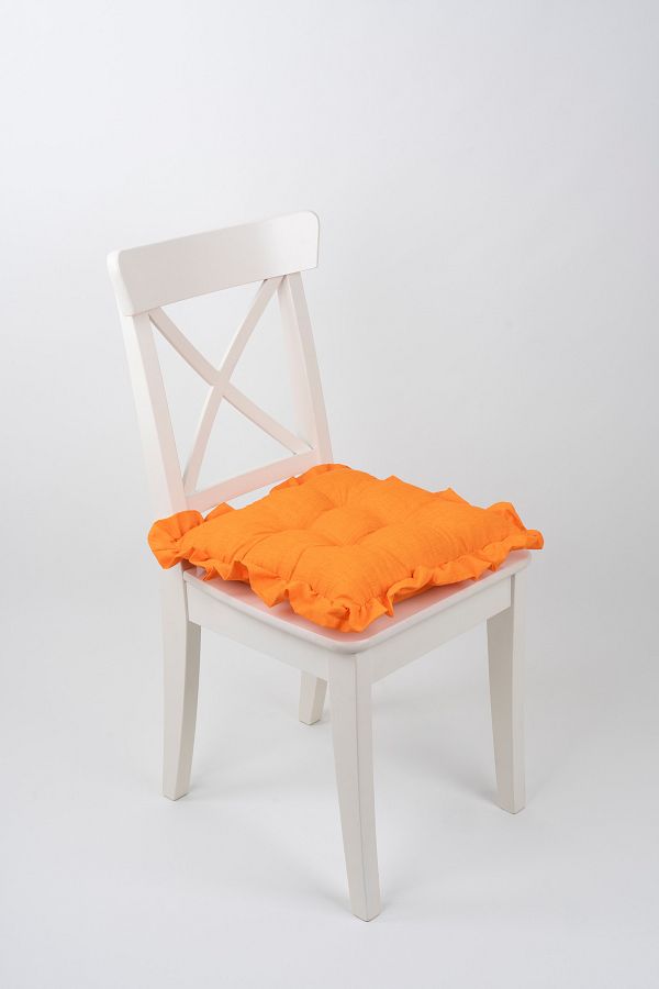 ALTINPAMUK-Fancy Ruffled Pofidik Orange Chair Cushion Lace up 42X42Cm 1