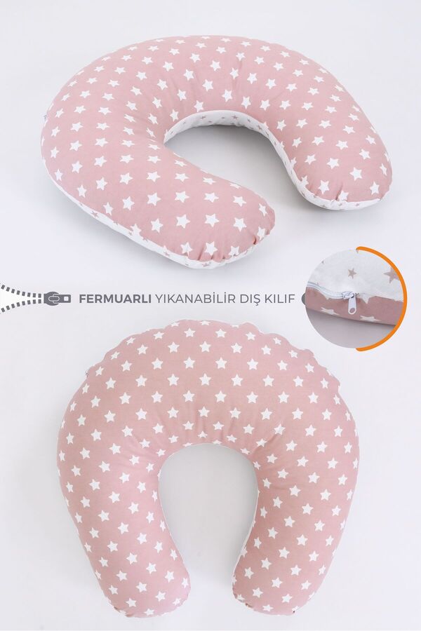 Umaybebek Emzirme Yastığı Minderi - %100 Pamuk - Pudra Yıldız