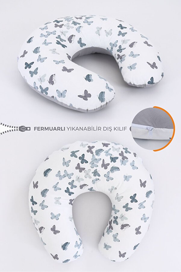 Umaybebek Emzirme Yastığı Minderi, Pamuk Kumaş - Yeşil Kelebek