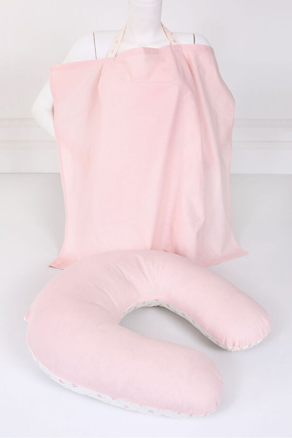 Umaybebek Emzirme Yastığı, Emzirme Önlüğü Set - %100 Pamuk - Bebepembe