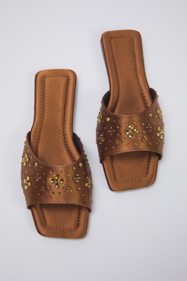 TRENDYOL SHOES-Καφέ Πέτρινες Σατέν Κομψές Γυναικείες Παντόφλες TAKSS25TE00025 1