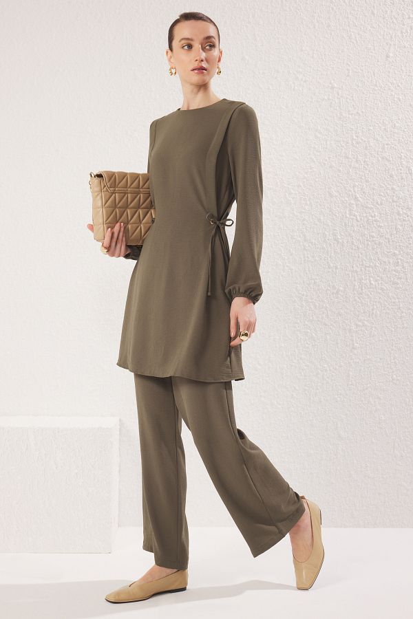 Trendyol Modest-Aerobin Tunic and Pants Set - Dark Khaki with Binding Detail, Tctaw22Us0092 1