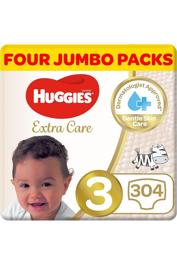 Huggies-Extra Care, Size 3, 4-9 kg, Mega Pack, 304 Diapers 1