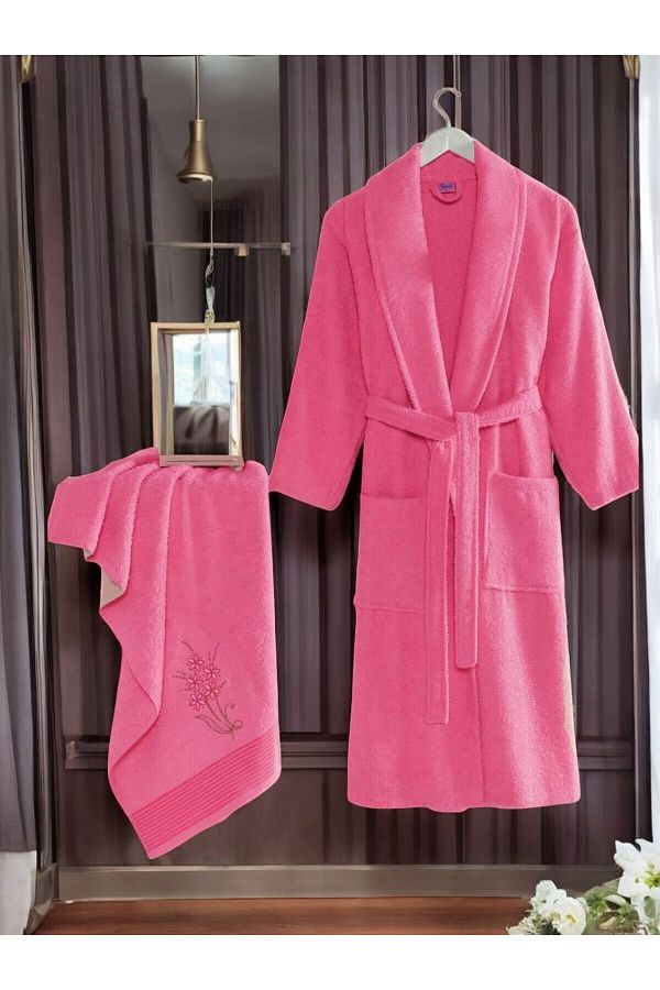 ŞİLAY HOME-Fuchsia Şilay Towel Bathrobe - Set of 2 1