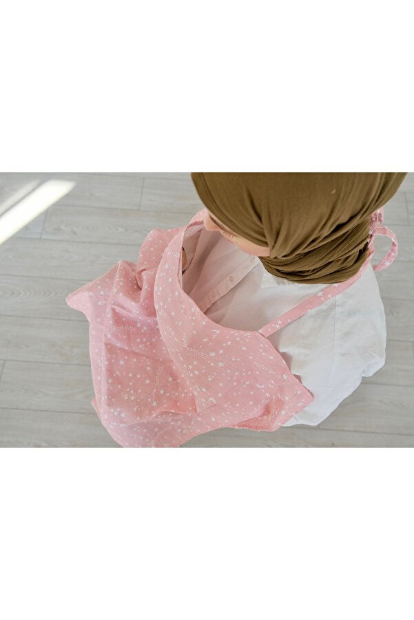 runbaby ( 75x75 cm ) Ayarlanabilir Askılı Doğal Tek Kat Müslin Emzirme Örtüsü - Pembe Yıldız