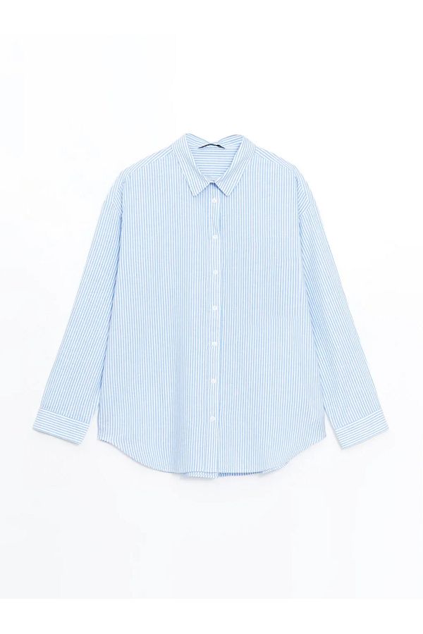 LC Waikiki-XSIDE Poplin Oversize Γυναικείο Πουκάμισο - Μπλε Ριγέ Τ Τ 1