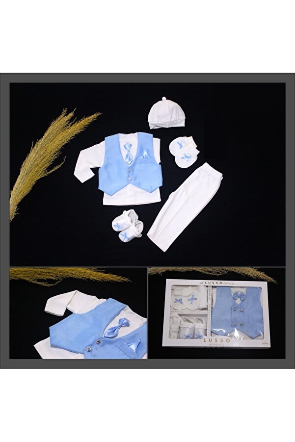 Cevval ERKEK BEBEK MEVLÜTLÜK TAKIM ELBİSE SETİ YENİDOĞAN HEDİYELİK BEBEK GİYİM 0-6 AYLIK 7 PARÇA KUTULU SET