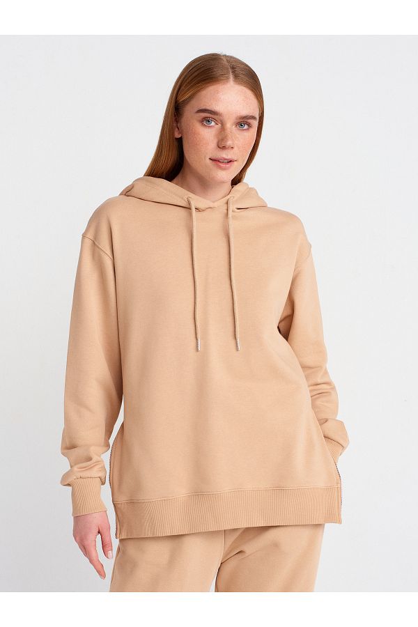 Dilvin-40401 Model - Sweat-Camel Color Side Zip 1