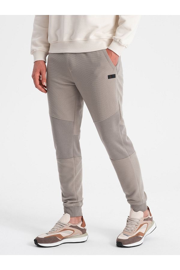 OMBRE-Men's sweatpants with ottoman fabric inserts - ash V4 OM-PASK-0127 L 1