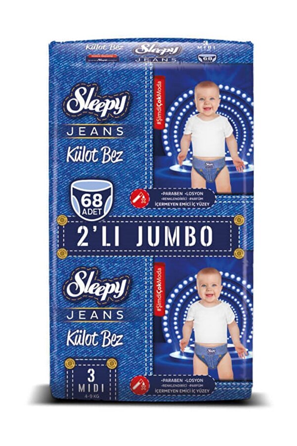 Sleepy Jeans Külot Bez 3 Beden Midi 2'li Jumbo 68 Adet