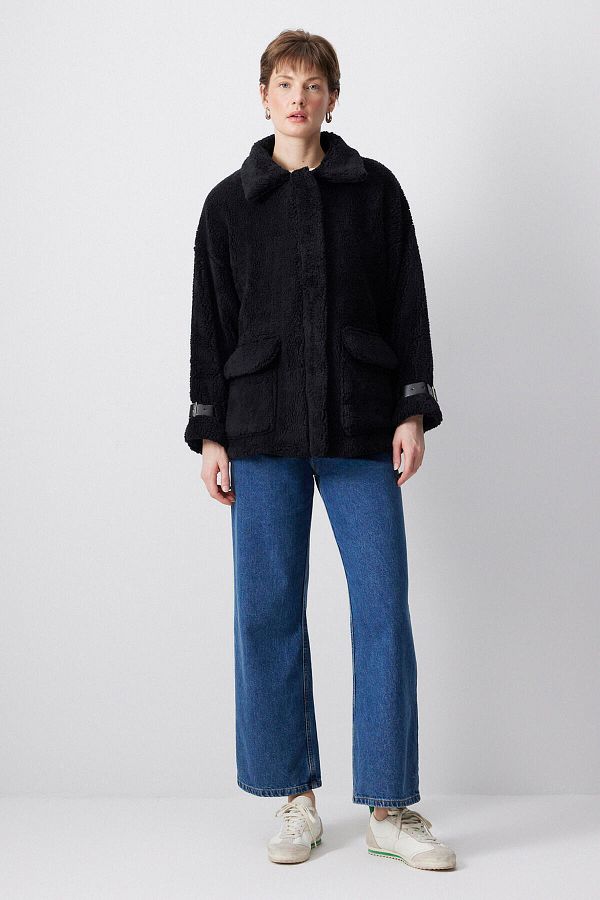 Touché Privé-Plush Coat with Buckle Detail 1