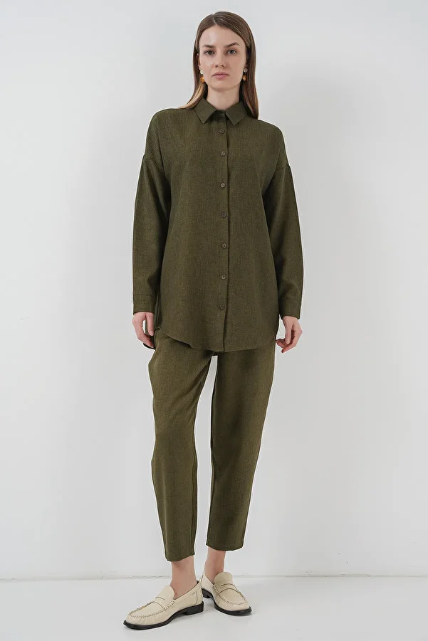 Bigdart-6622 Linen Double Set - Khaki Color 1
