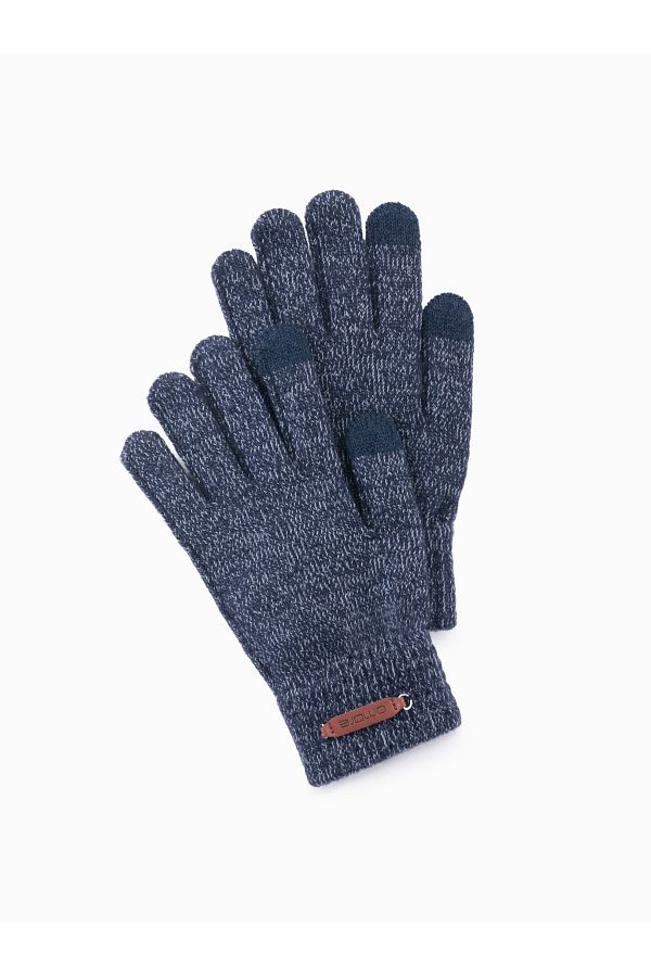 OMBRE-Mănuși bărbați tricotate cu lână - bleumarin melange V3 OM-ACGL-0110 mărime unică 1