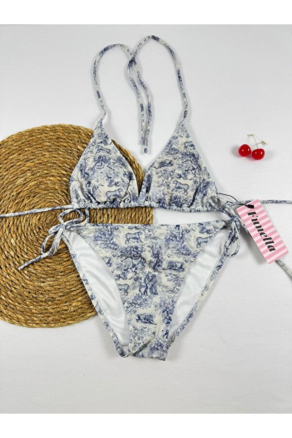 FUNELLA-Triangle Blue Bikini Set with Patterns 1