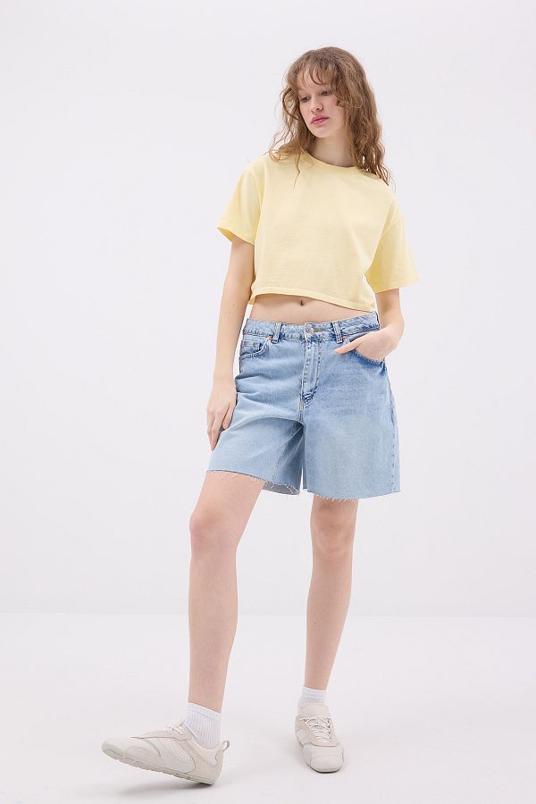 Addax-Crew Neck Basic Crop T-Shirt P10377 1