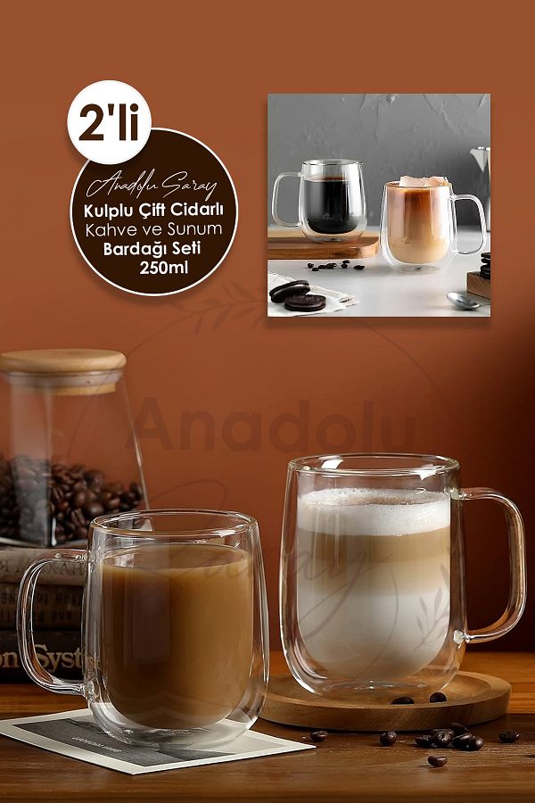 Anadolu Saray-2 Heat Resistant Borosilicate Double Stones 250ml Cup with Handle |   Coffee and Presentation Cup 1