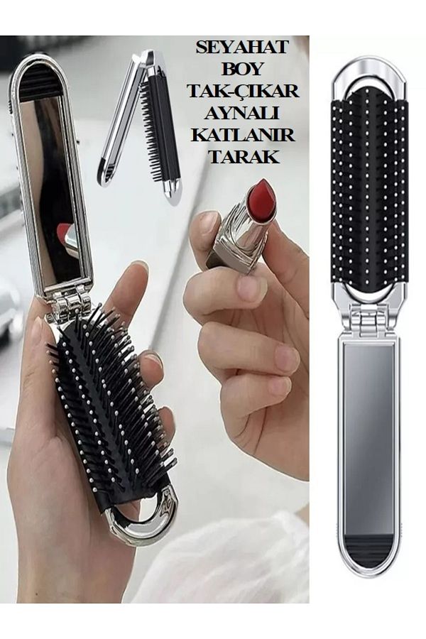 Arzu Güzel Cosmetics-Anywhere Portable Folding Comb with Purse and Travel Size Compact Brush, Plug-And-Release Mirror 1