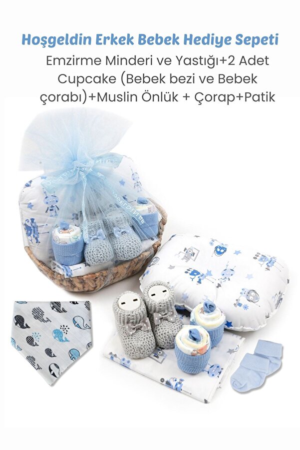 ESRARENGİZ HEDİYELER Kız Bebek Emzirme Yastığı, Emzirme Önlüğü, Patik, Çorap, Patik, Bebek Bezi, Hediye Sepeti