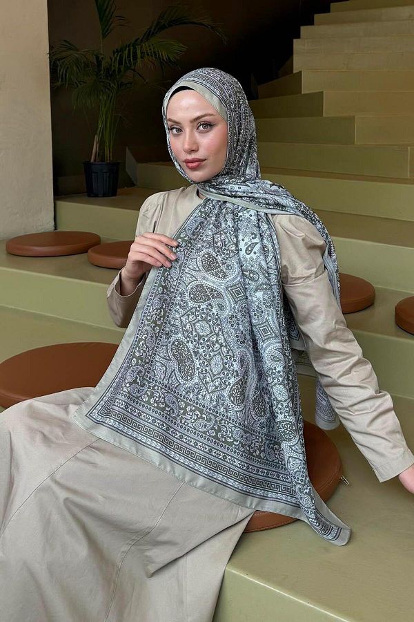 lamelif.com-Mint Green Retro Patterned Soft Shawl 1