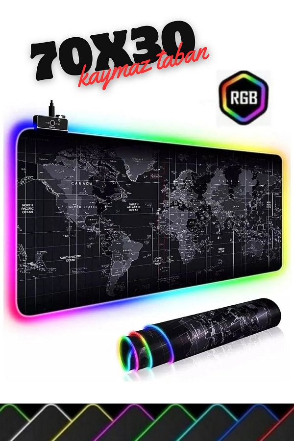 Sarftech-لوحة ماوس للألعاب مقاس 70 × 30 RGB World Pattern LED Speed Surface 1