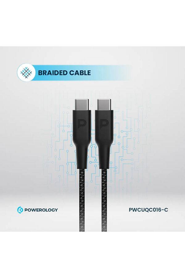 Powerology-20W Single C Port Pd Charger Uk With Type C To C 60W Cable - Black 1