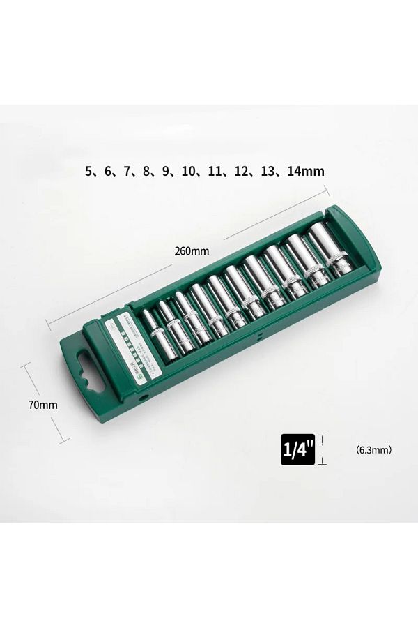 Choice-1-4 Long 10pcs Hex Socket Wrench Head Set For Ratchet 1/4 3/8 1/2 Short Long Socket Deep Nut Driver 1