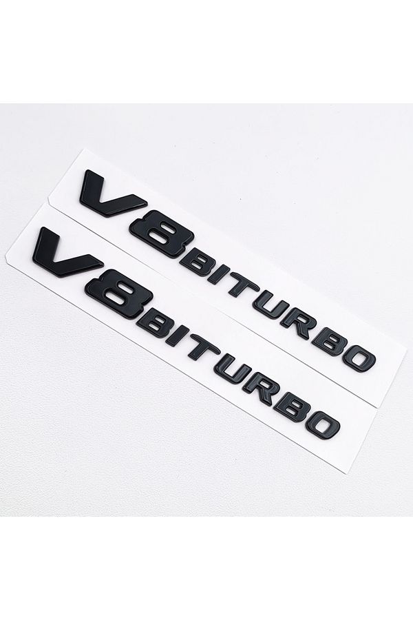 Choice-V8 Biturbo 2pcs 3d Abs Glossy Black Car Letters C63 Logo V8 Biturbo Emblem Badge Sticker For Mercede 1