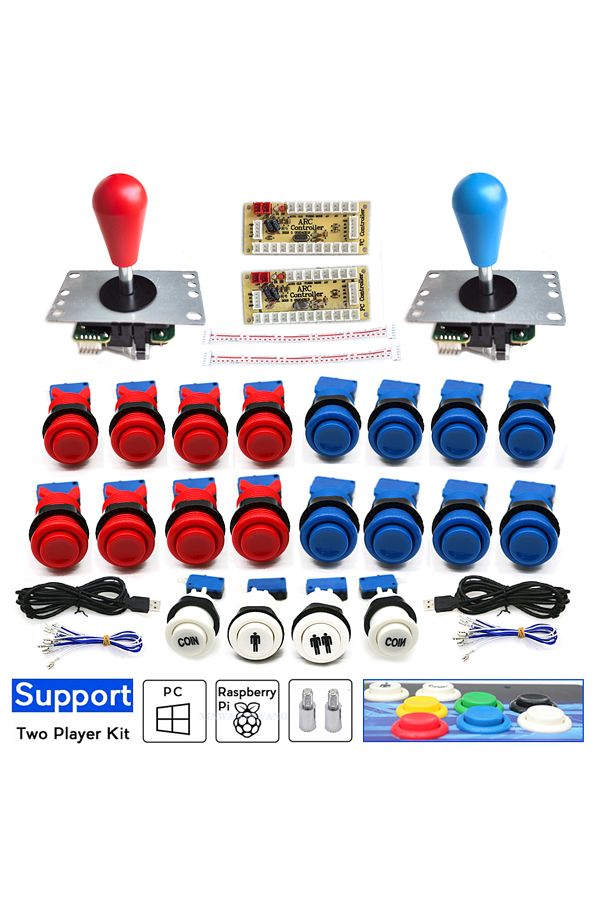 Choice-Red And Blue Arcade Joystick Kit 2 Player Set Zero Delay Usb Board Happ Push Button 8 Way Joystick F 1