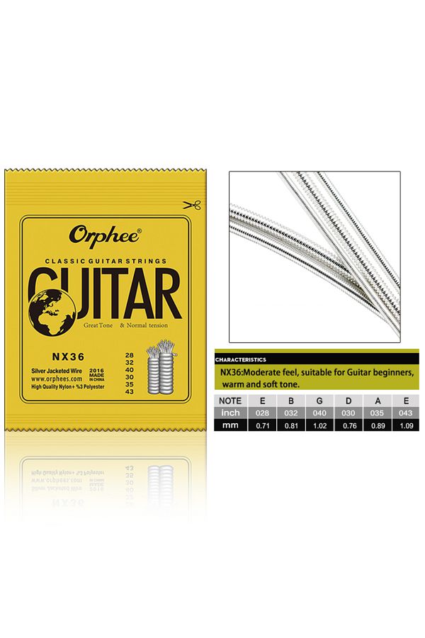 Orphee-Nx36 Classical Guitar Strings Nx35/nx36 6 Strings Silver Plated Nylon Guitarra Strings Classi 1