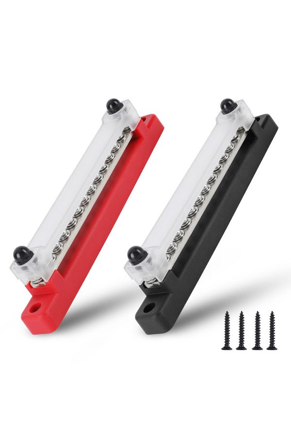 Choice-12p Black And Red M6 12v Terminal Block Bus Bar 1/4 Inch Stud 150a Electrical Power Distribution Blo 1