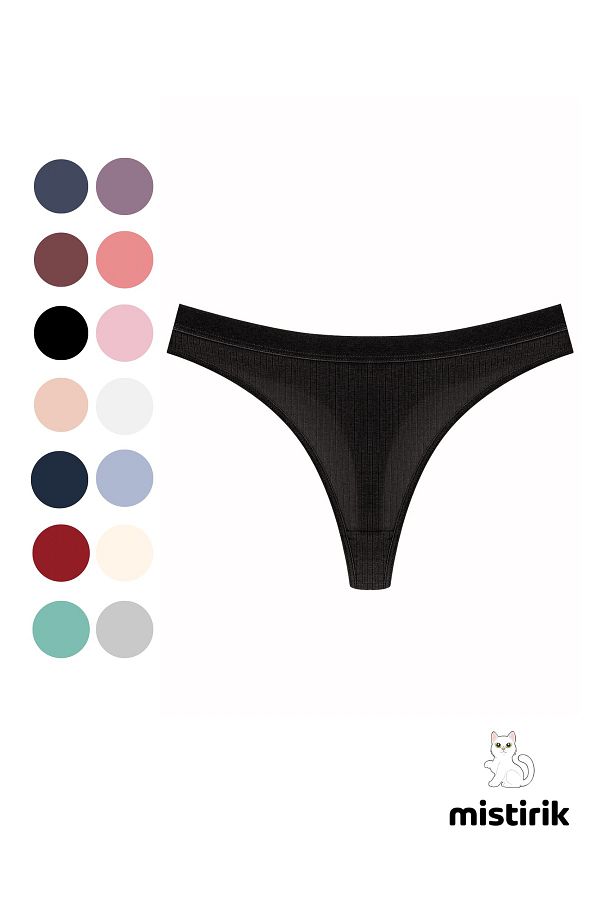 MİSTİRİK-Paulo Model Ribbed Stretchy Fabric String Thong Black Color 1