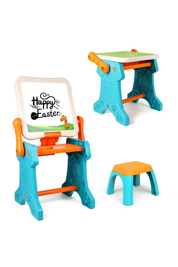 Little Story-Double Sided 2-IN-1 Blocks Table & Magnetic Learning Board Set w/ Chair 1