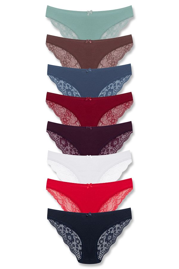 HNX-8 Pcs Cotton Back Hem Lace Slip Women Panties 1