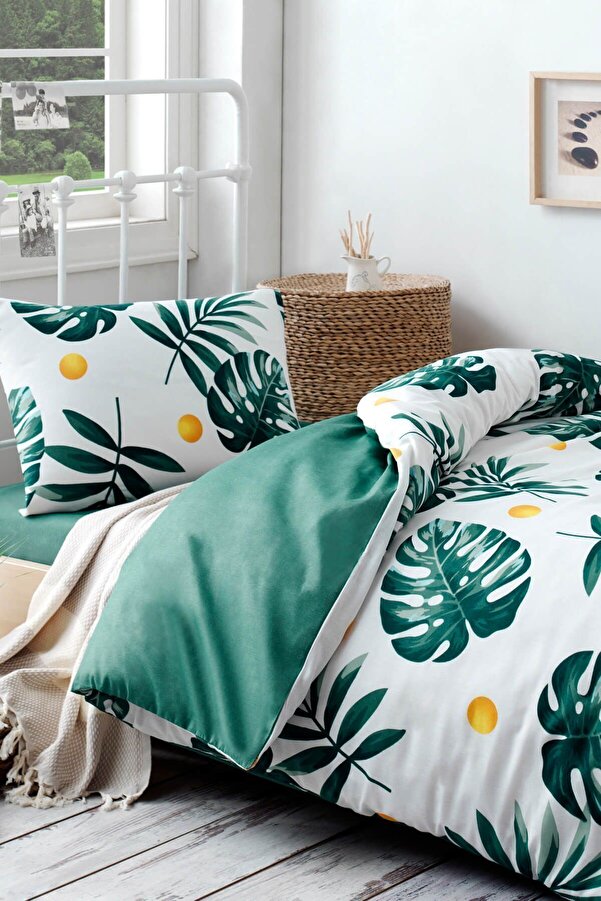 Eponj Home Tek Kişilik Kolay Ütülenir Nevresim Takımı Monstera Yeşil