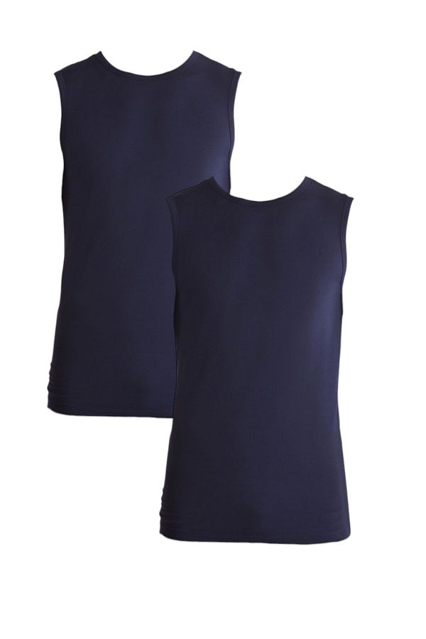 Kom-Tricou pentru bărbați, albastru bleumarin, cu gâtul turn, din 2 piese - Micro Modal KQ.OFAB.1K.M1.K3 1