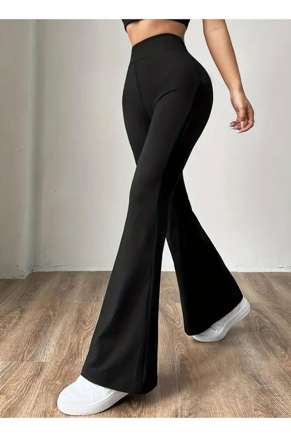 peri tower Women's Black Flared Scuba Fabric High-Waisted Shaping Leggings Pants